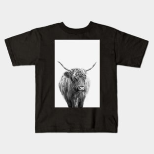 Highlander Cow In Black And White Kids T-Shirt